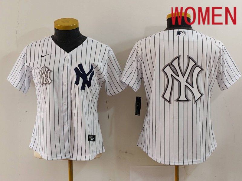 Women New York Yankees Blank White stripe Game 2024 Nike MLB Jersey style 15->women mlb jersey->Women Jersey